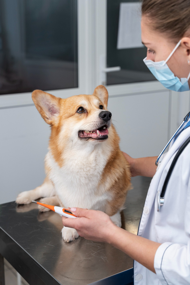 diagnostico-enfermedades-veterinario-antequera Veterinaria comprueba la temperatura de un perro